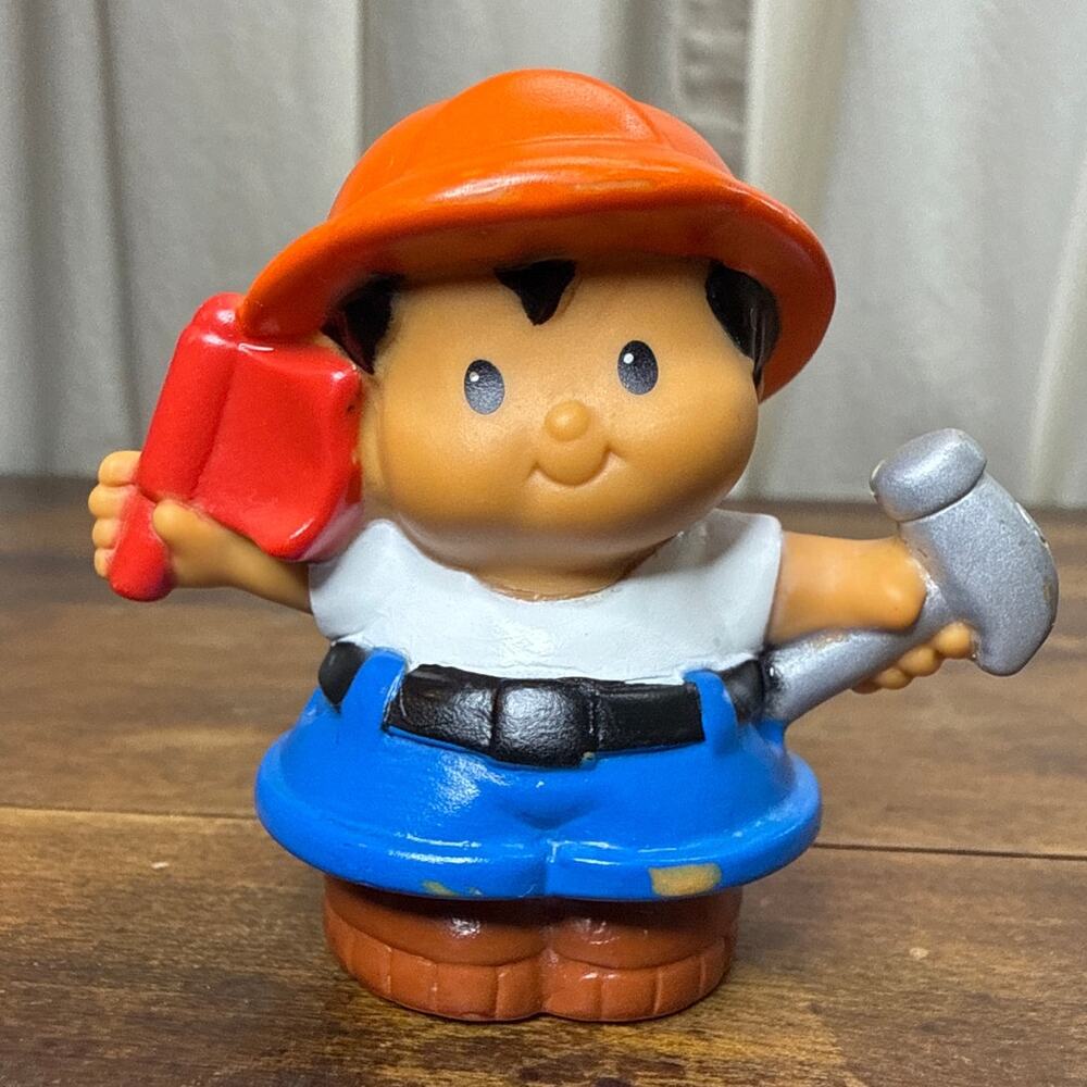 Fisher-Price Little People Figure Construction Worker Holding Flag & Hammer 2007